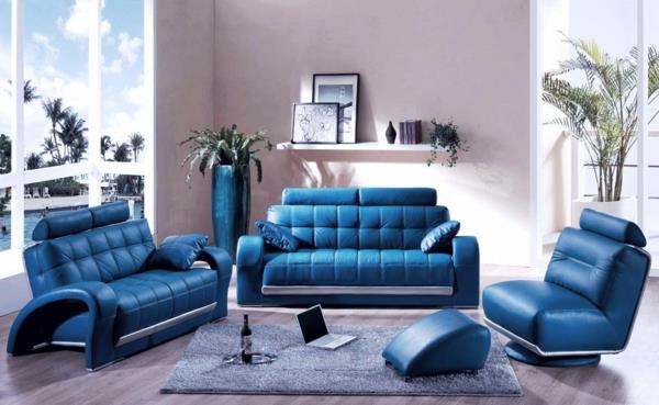 ιδέες χρώματος σαλόνι μπλε έπιπλα δέρμα