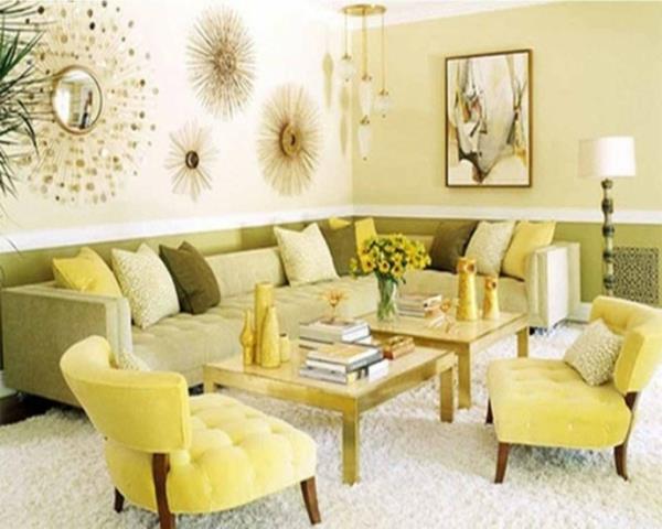 ιδέες χρώματος σαλόνι κίτρινο-πράσινα έπιπλα