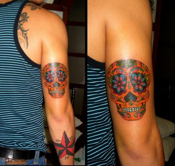 χρωματιστό τατουάζ αντιβράχιο εικόνες αρσενικό κρανίο