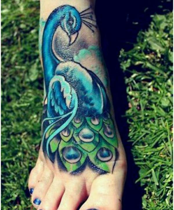 τατουάζ στο πόδι τατουάζ εικόνες παγώνι μοτίβο