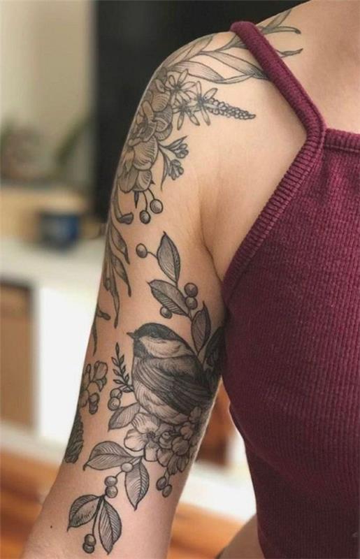 Girly Black Floral Flower Μανίκι Τατουάζ ιδέες για γυναίκες σε μέγεθος 1000 Χ 1555