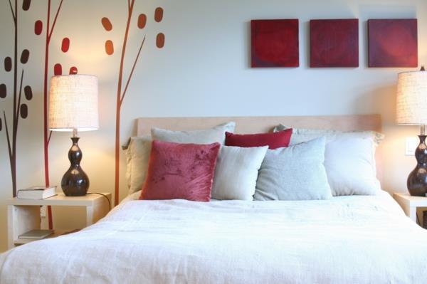 κρεβάτι feng shui κρεβατοκάμαρα χρώματα κόκκινες ιδέες σχεδιασμού τοίχων