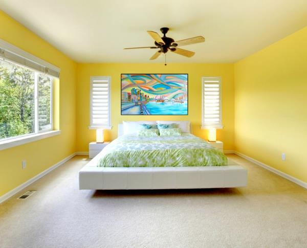 κρεβάτι τοίχου φενγκ σούι χρώματα κρεβατοκάμαρα κίτρινο