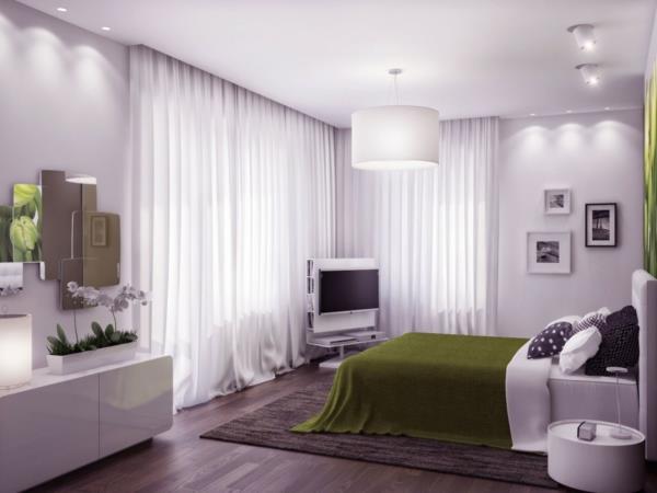 feng shui επίπλωση κρεβατοκάμαρα κρεβάτι ξύλινο δάπεδο κουρτίνες ιδέες λευκό