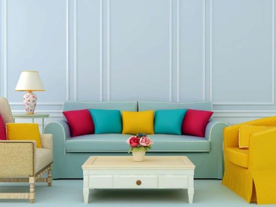 χρώματα φενγκ σούι στοιχεία χρωμάτων πολύχρωμος καναπές σαλόνι ενέργειας