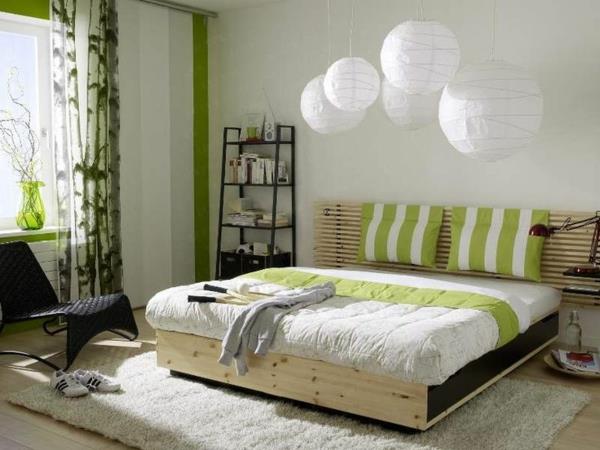 κρεβατοκάμαρα φενγκ σούι χρώματα πράσινα ξύλινα έπιπλα κρεβάτι χαλί