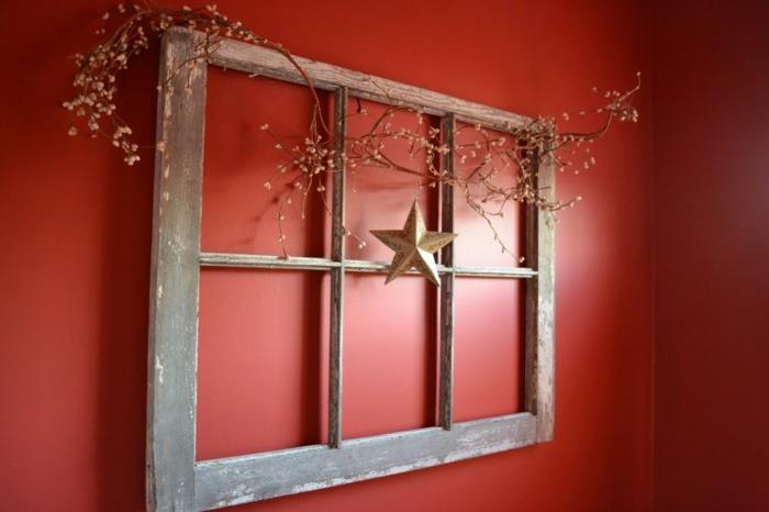 διακόσμηση παραθύρου παλιό πλαίσιο παράθυρο χριστουγεννιάτικη διακόσμηση σχεδιασμός τοίχου
