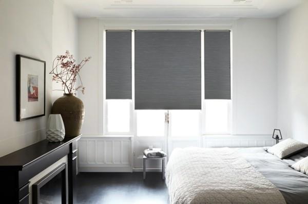 παράθυρο σκούρα υπνοδωμάτιο μοντέρνο σχεδιασμό φωτεινά χρώματα πλισέ περσίδες