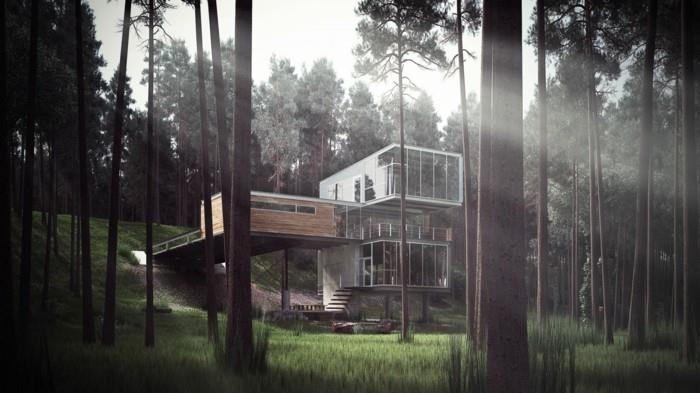 εξοχικό σπίτι κτίριο σκυρόδεμα σχεδιασμός εγκαταστάσεων κτίριο ιδέες κατασκευή σκυροδέματος δασική καλύβα δέντρου