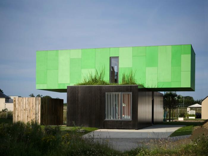 προκατασκευασμένο σπίτι σύγχρονη ασυνήθιστη πράσινη μοντέρνα αρχιτεκτονική