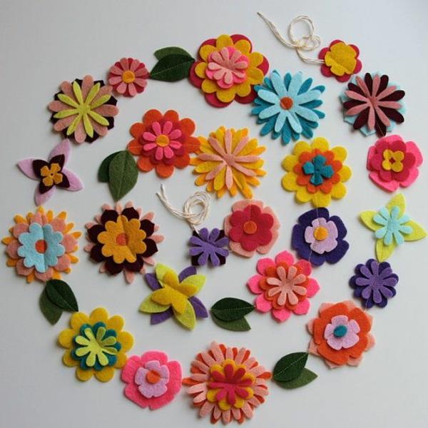 Φτιάξτε μόνοι σας λουλούδια τσόχα ιδέες διακόσμησης χρωματιστά υφάσματα από τσόχα