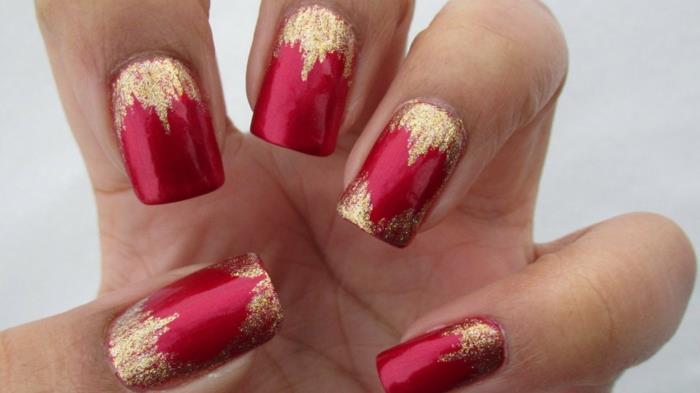 νύχια σχεδιασμού nageldesig κόκκινο χρυσό καρδιές ημέρα του Αγίου Βαλεντίνου
