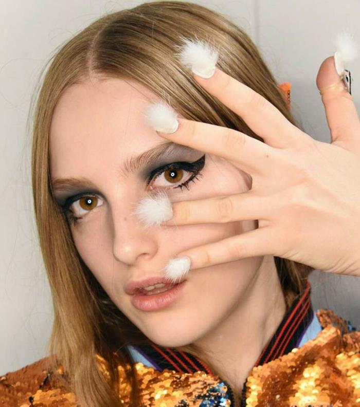 νύχια σχεδίασης εικόνες λευκή γούνα nailart γούνινα νύχια στυλ