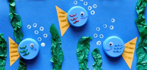 Φτιάξτε ψάρια από καπάκια μπουκαλιών με παιδιά