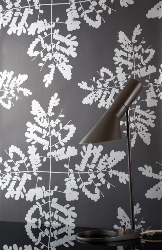 floral σχέδιο κομψό γκρι τόνους τοίχο ταπετσαρία γραφής τραπέζι