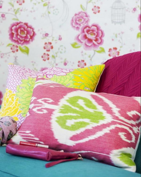 floral ταπετσαρία πολύχρωμο ρίξτε μαξιλάρια γαλάζιος καναπές
