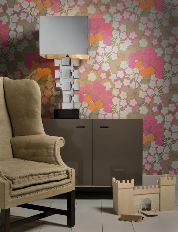 σαλόνι τοίχο σχεδιασμός ταπετσαρία floral στοιχεία