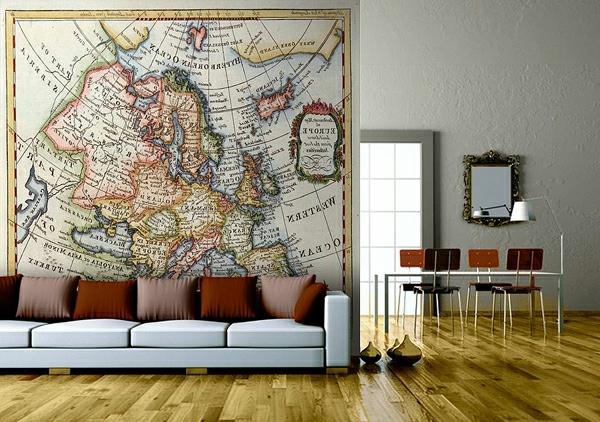 φωτογραφία ταπετσαρία βελανιδιάς παρκέ παγκόσμιο χάρτη καναπέ