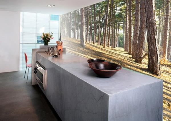 φωτογραφία ταπετσαρία κουζίνα σχεδιασμός τοίχου δάσος μοτίβα