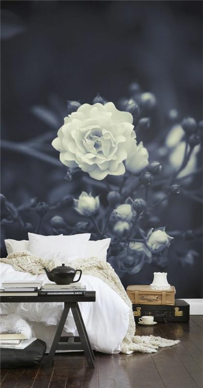 φωτογραφία ταπετσαρία τριαντάφυλλα υπνοδωμάτιο μαύρο λευκό