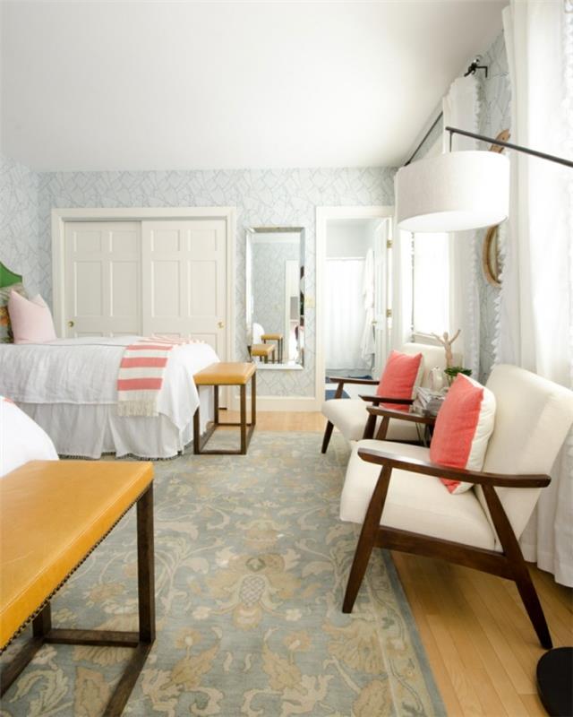 ανοιξιάτικα χρώματα υπνοδωμάτιο δωμάτιο ξενώνα ρίξτε μαξιλάρια