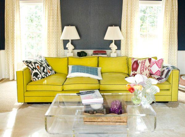 νέον κίτρινος καναπές σετ φρέσκων τόνων πολύχρωμα μοτίβα λουλουδιών μαξιλαριού