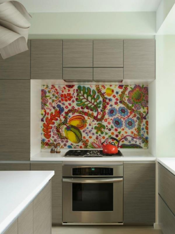 φρέσκο ​​πίσω τοίχο κουζίνας πολύχρωμο floral σχέδιο πλαστικοποιημένο
