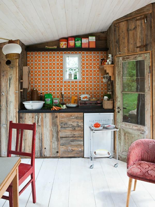 φρέσκες κουζίνες ιδέες κεραμίδια πίσω τοίχου με πορτοκαλί στρογγυλά μοτίβα