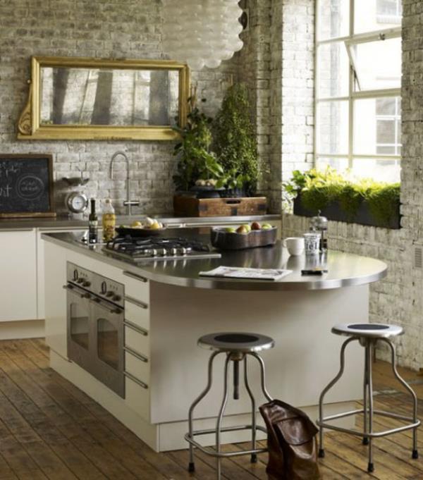 ιδέες καθρέφτη κουζίνας φυσικός πέτρινος τοίχος