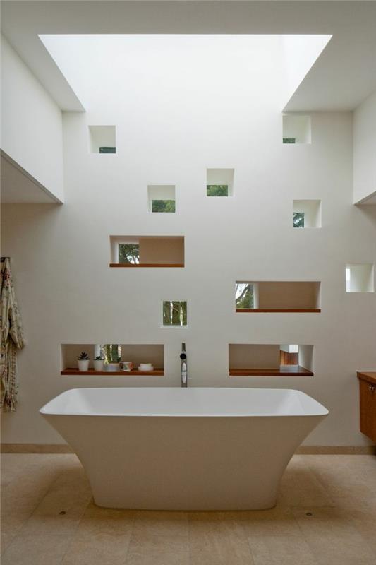 απρόσκοπτη μπανιέρα φως τοίχους ελεύθερη όψη μπανιέρα δάπεδο ξύλο εμφάνιση