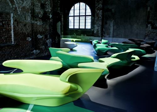 φουτουριστικός καναπές σχεδιαστών zaha hadid ιδέα πράσινο