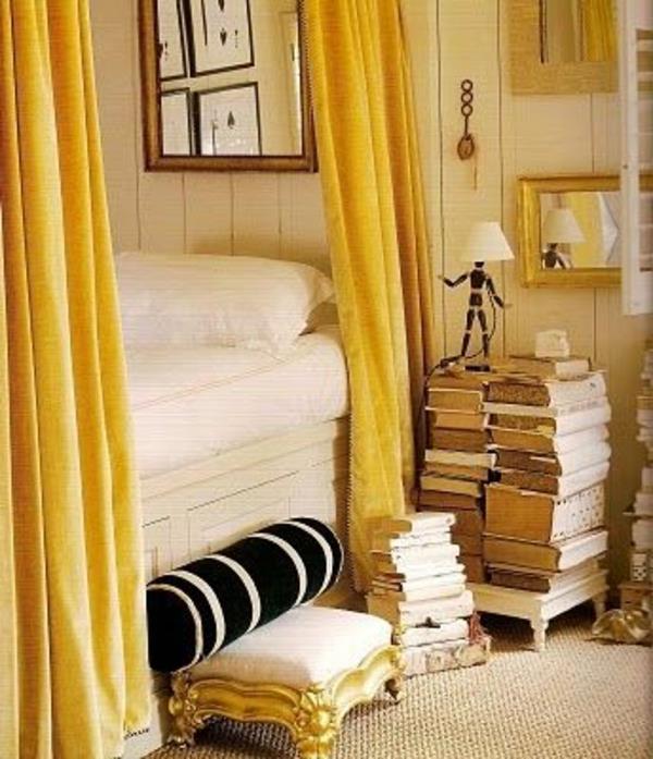 προτάσεις διακόσμησης κουρτινών κρεβάτι κίτρινο