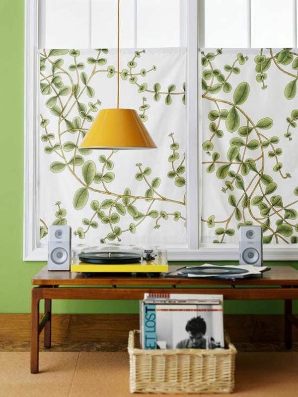 κουρτίνες ιδέες floral μοτίβο χρώμα τοίχου πράσινο