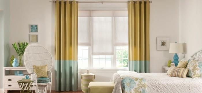 κουρτίνες υπνοδωμάτιο ασυνήθιστο μοτίβο κουρτίνας σε κίτρινο πράσινο