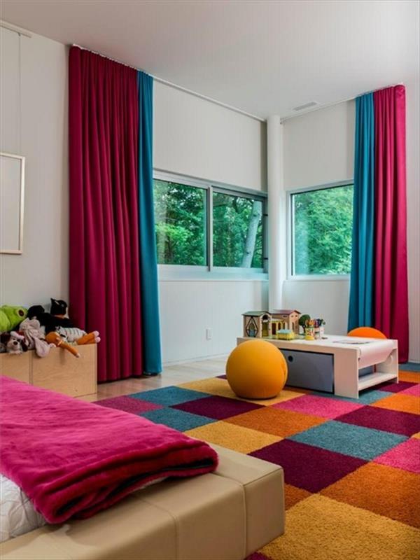ιδέες διαβίωσης υπνοδωμάτιο παιδικό δωμάτιο με κουρτίνες σε έντονα χρώματα