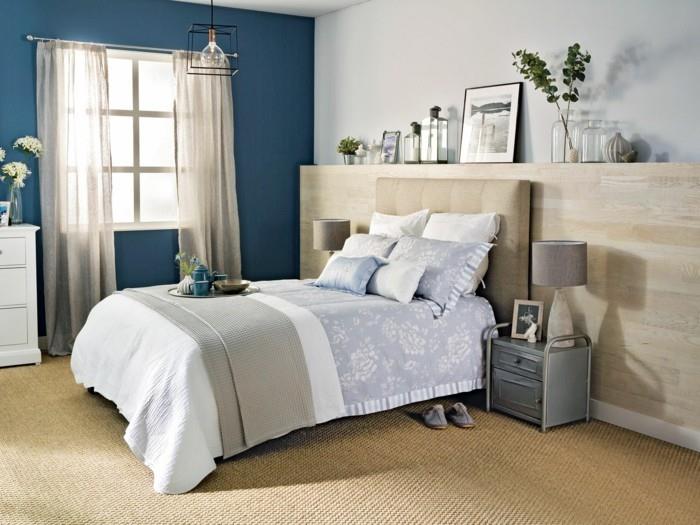 κουρτίνες υπνοδωμάτιο διαφανείς κουρτίνες και σκούρο μπλε χρώμα τοίχου