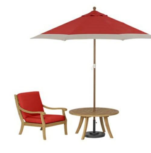 ιδέες διακόσμησης κήπου από καναδική ομπρέλα κάλυμμα κόκκινο τραπέζι ξύλο