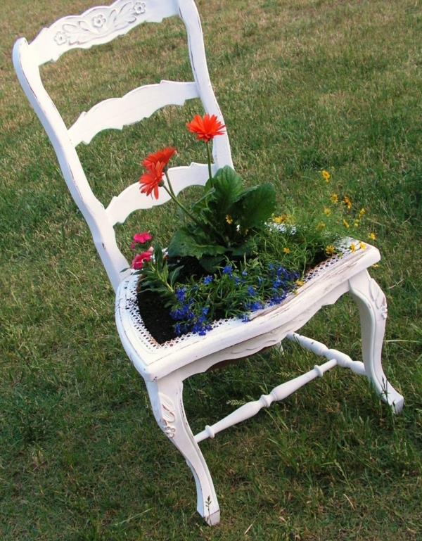 ιδέες σχεδιασμού κήπου deco ιδέες λευκό παλιό φυτό καρέκλας