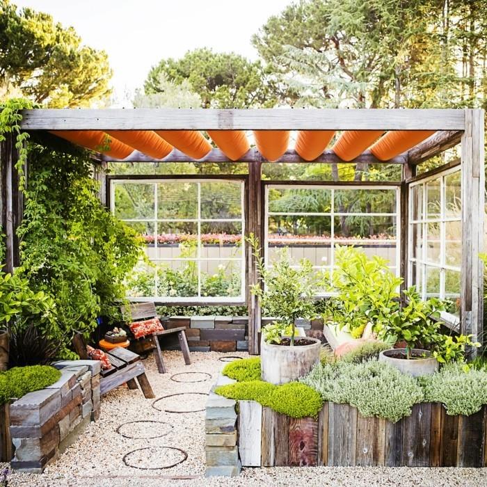 ιδέες σχεδιασμού κήπου φρέσκο ​​καθιστικό με χαλίκι και φυτά