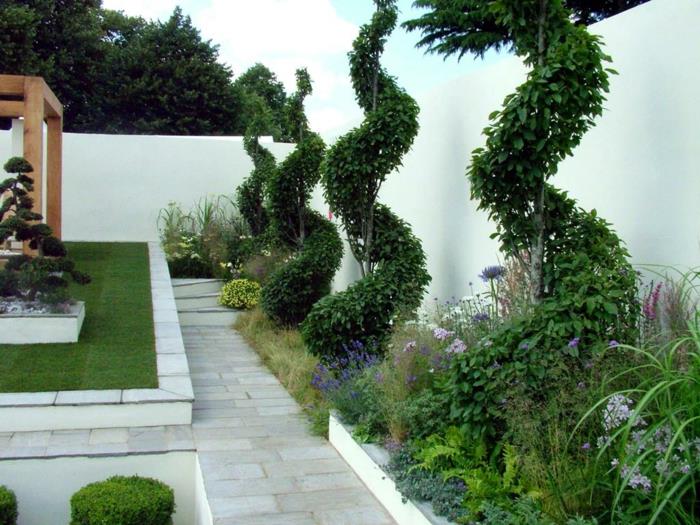 ιδέες σχεδιασμού κήπου φυτά πέργκολα πλάκες κήπου