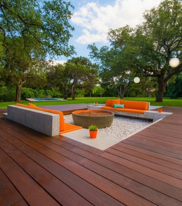καθιστικό κήπου σχήμα πορτοκαλί τόνους πάτωμα κήπου
