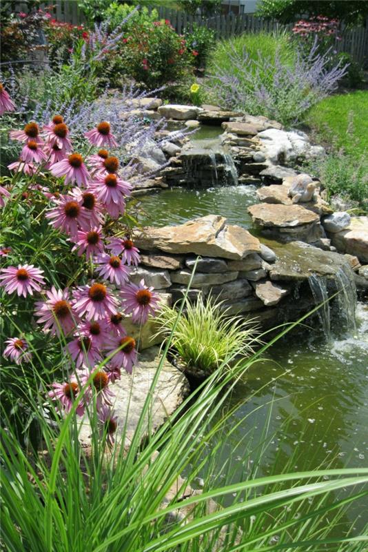 καταρράκτη κήπο χτίστε τον εαυτό σας εξωτερικά λουλούδια νερό