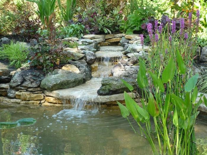 καταρράκτη κήπο χτίστε μόνοι σας πέτρες νερό φυτά φύση