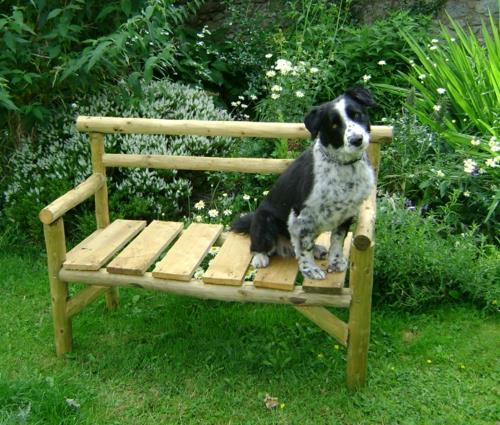 πάγκος κήπου DIY έργο άνοιξη σχεδιασμός ξύλινο μεταλλικό σκυλί