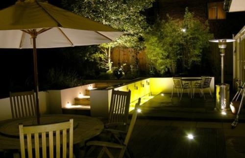 ιδέες φωτισμού κήπου ιδέες υπαίθριο φως φωτιστικό δαπέδου βεράντα χωνευτό φως