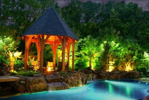 ιδέες για φωτιστικά κήπου ιδέες τη νύχτα σχετικά με τους προβολείς της πισίνας κιόσκι