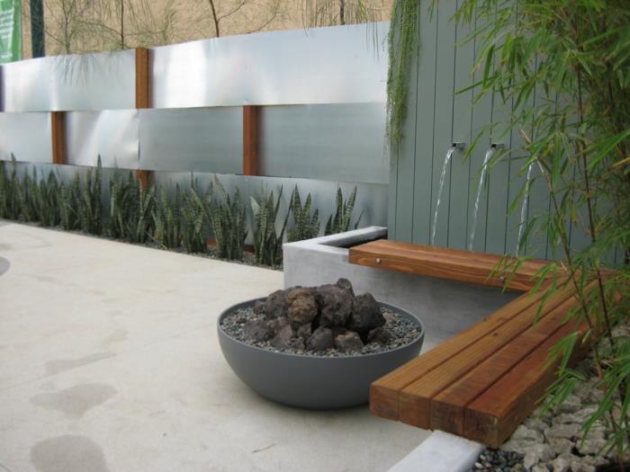 σιντριβάνι κήπου σχεδιασμός σύγχρονες ιδέες σχεδιασμού κήπου φυτά πέτρες