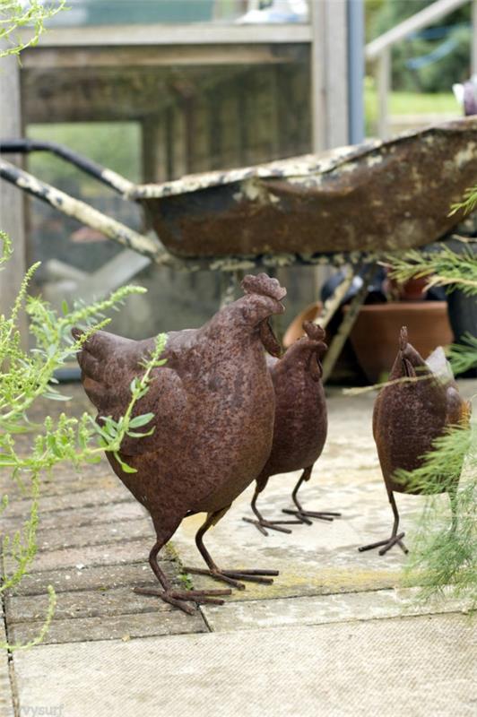 διακοσμήσεις κήπου από μέταλλο και σκουριά διακοσμητικά αντικείμενα όμορφα κοτόπουλα