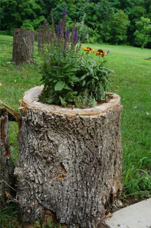 Tinker διακόσμηση κήπου φυσικά υλικά μετατρέπουν το κούτσουρο δέντρων σε ζαρντινιέρα