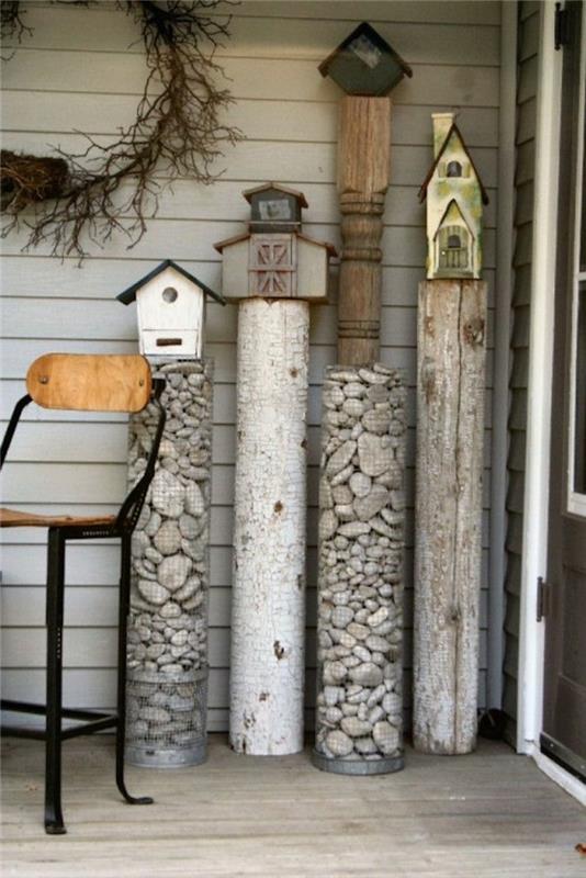 κάντε διακοσμήσεις κήπου χρησιμοποιώντας φυσικά υλικά ξύλο και πέτρα για δημιουργικά έργα DIY